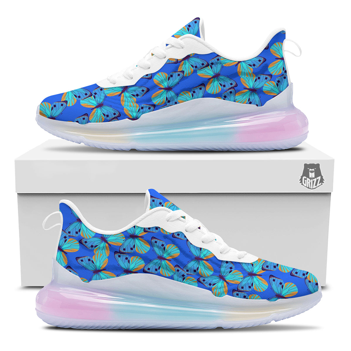Butterfly Blue Watercolor Print Pattern Running Sneakers-grizzshop