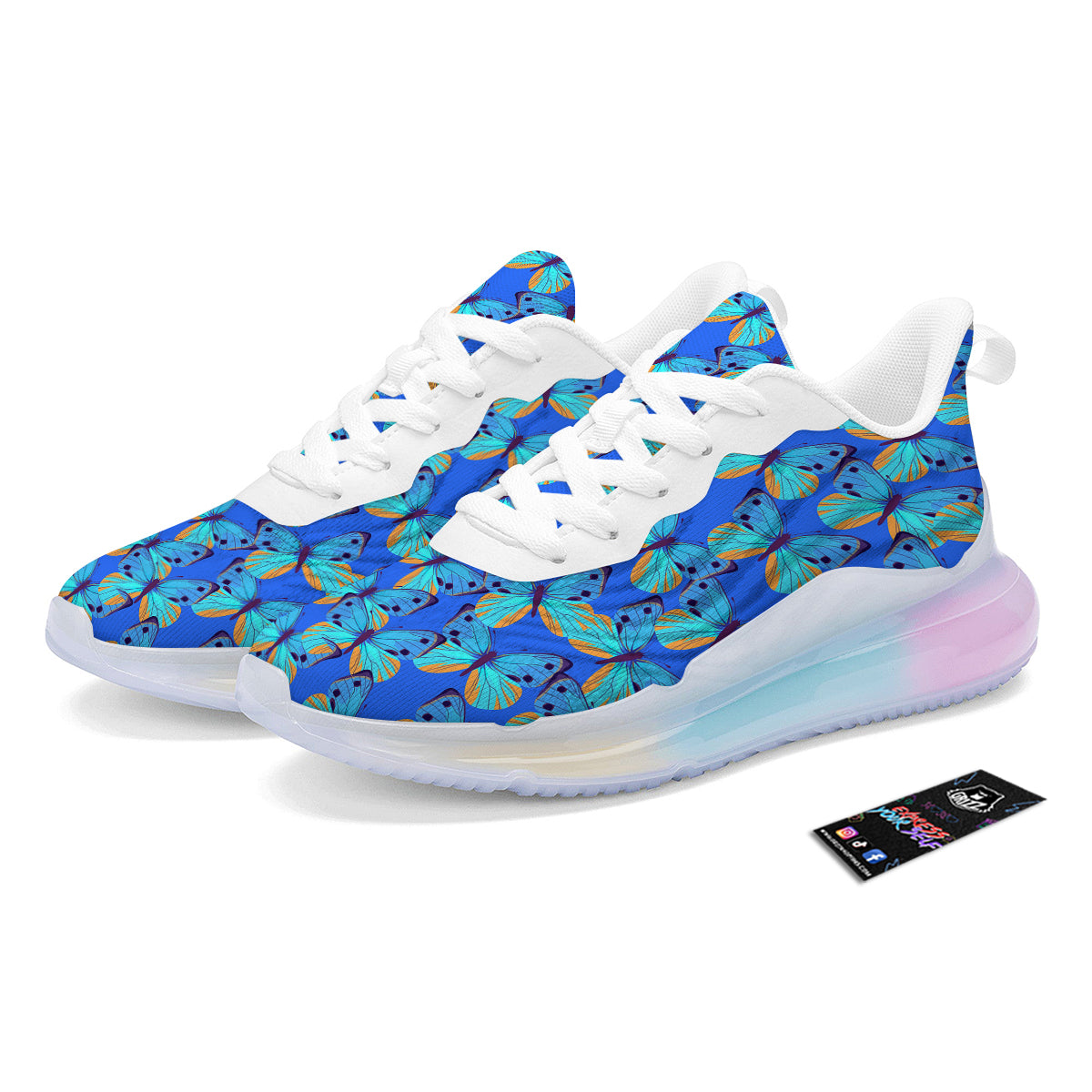Butterfly Blue Watercolor Print Pattern Running Sneakers-grizzshop