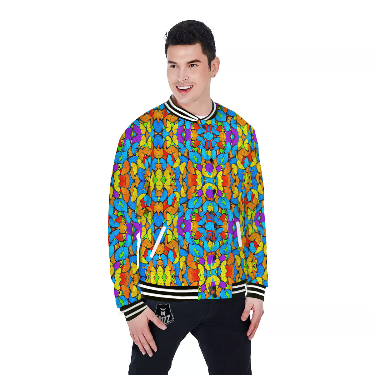 Butterfly Colorful Print Pattern Baseball Jacket-grizzshop