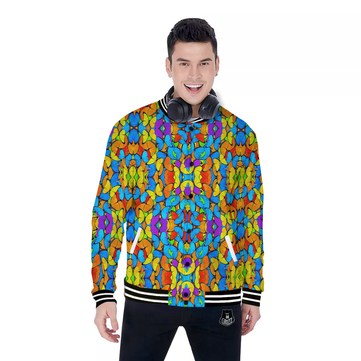 Butterfly Colorful Print Pattern Baseball Jacket-grizzshop