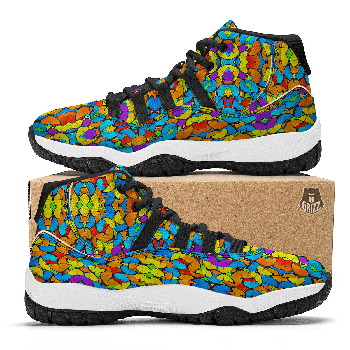 Butterfly Colorful Print Pattern Black Bball Shoes-grizzshop