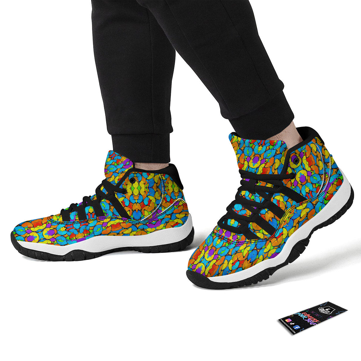 Butterfly Colorful Print Pattern Black Bball Shoes-grizzshop