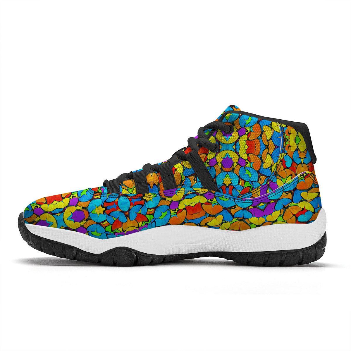 Butterfly Colorful Print Pattern Black Bball Shoes-grizzshop