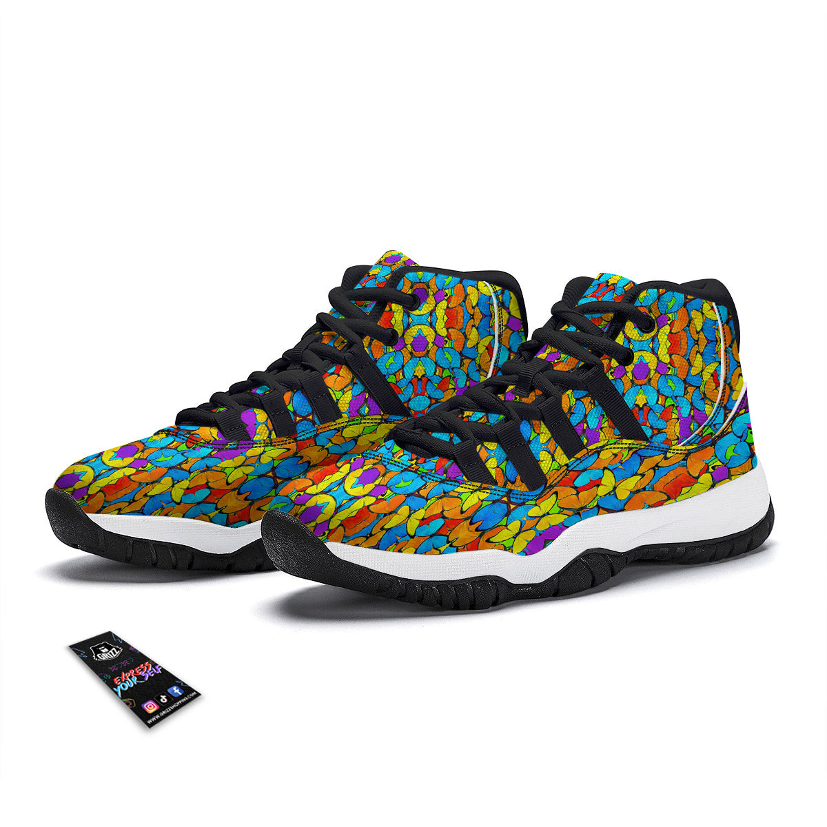 Butterfly Colorful Print Pattern Black Bball Shoes-grizzshop