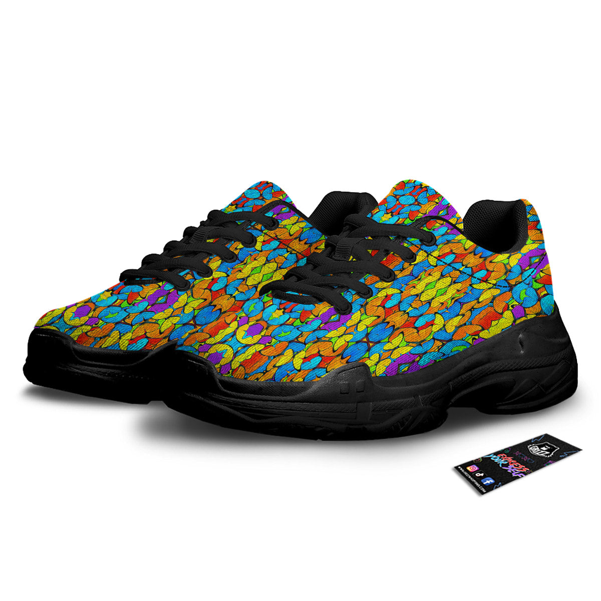 Butterfly Colorful Print Pattern Black Chunky Shoes-grizzshop