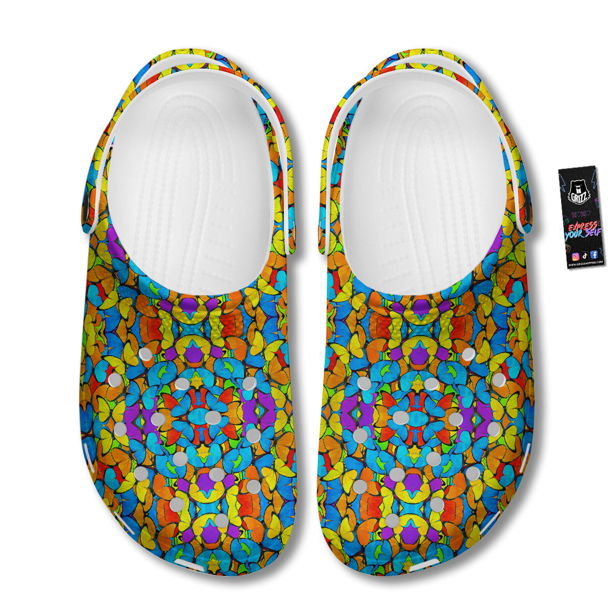 Butterfly Colorful Print Pattern Clog-grizzshop