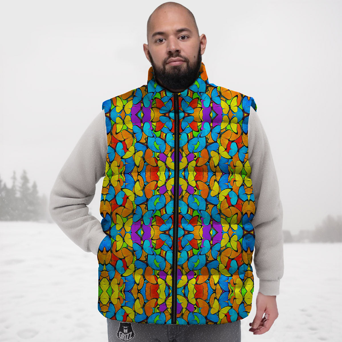 Butterfly Colorful Print Pattern Down Vest