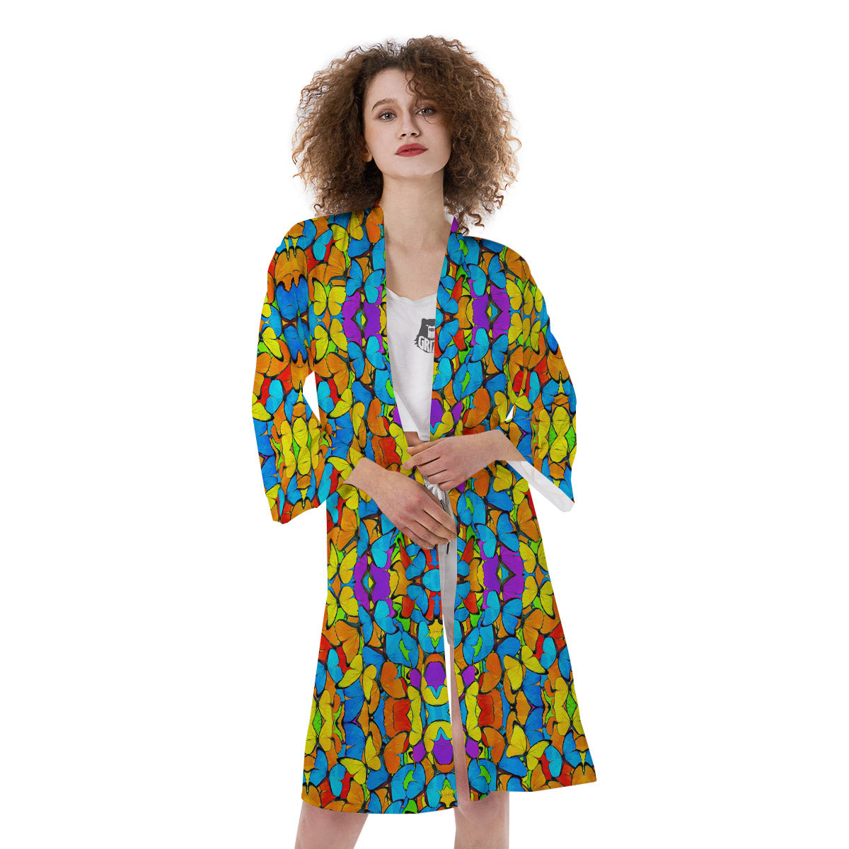 Butterfly Colorful Print Pattern Kimono-grizzshop