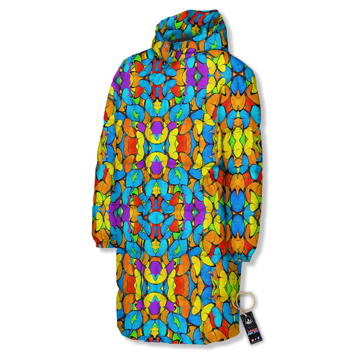 Butterfly Colorful Print Pattern Long Down Jacket-grizzshop