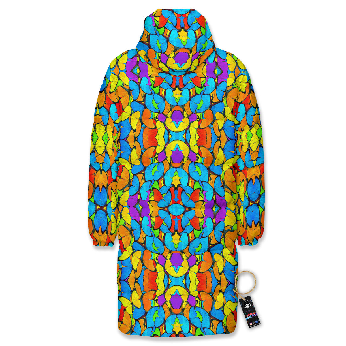 Butterfly Colorful Print Pattern Long Down Jacket-grizzshop