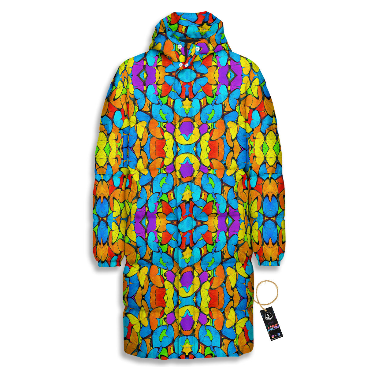 Butterfly Colorful Print Pattern Long Down Jacket-grizzshop