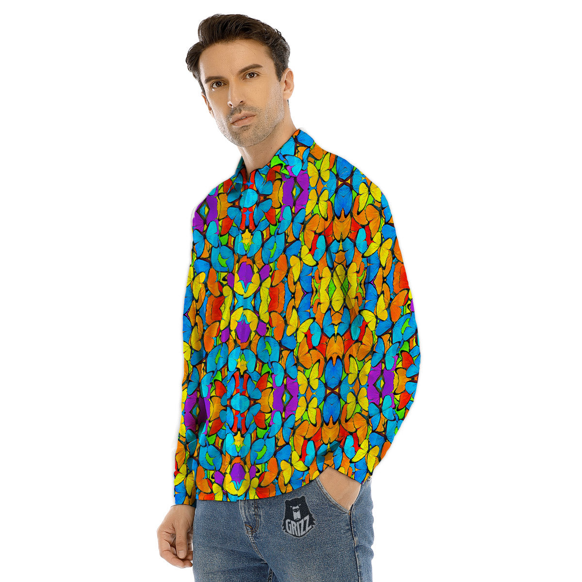 Butterfly Colorful Print Pattern Men's Dress Shirts-grizzshop