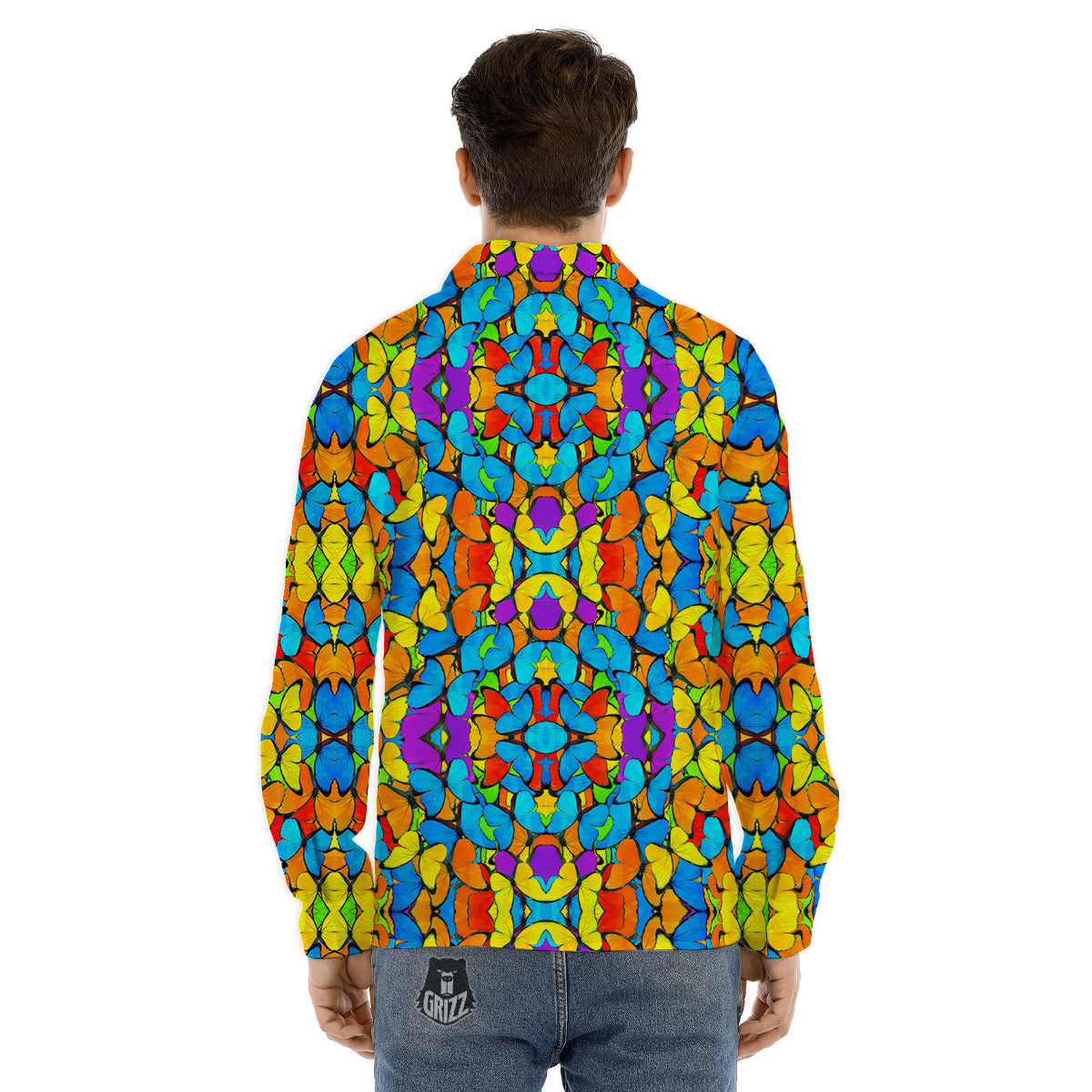 Butterfly Colorful Print Pattern Men's Dress Shirts-grizzshop