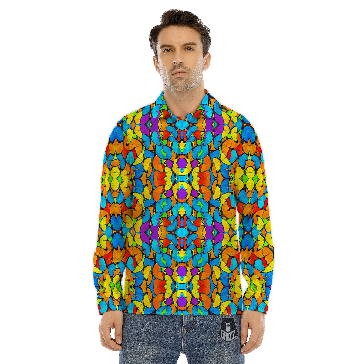 Butterfly Colorful Print Pattern Men's Dress Shirts-grizzshop