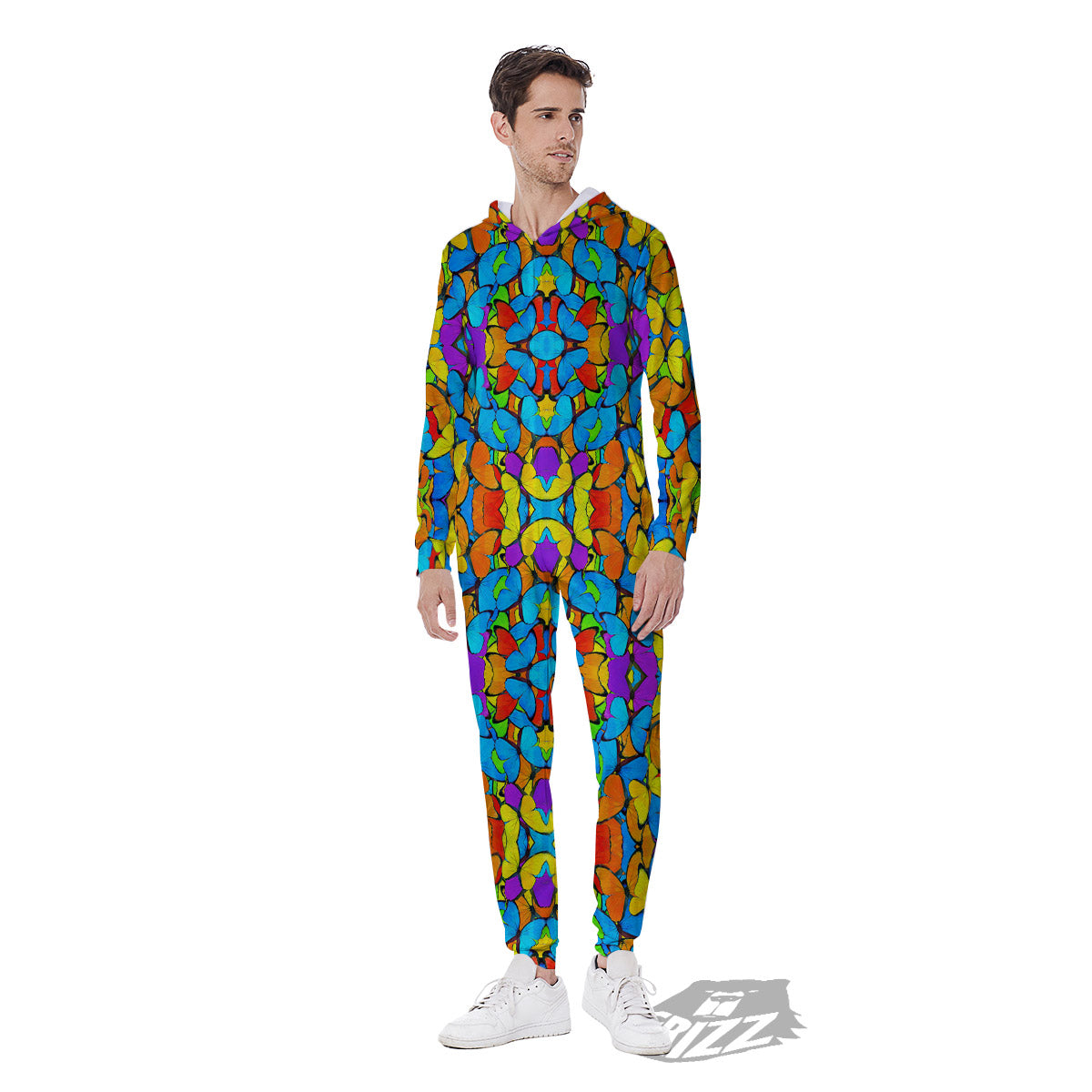 Butterfly Colorful Print Pattern Men's Jumpsuit-grizzshop