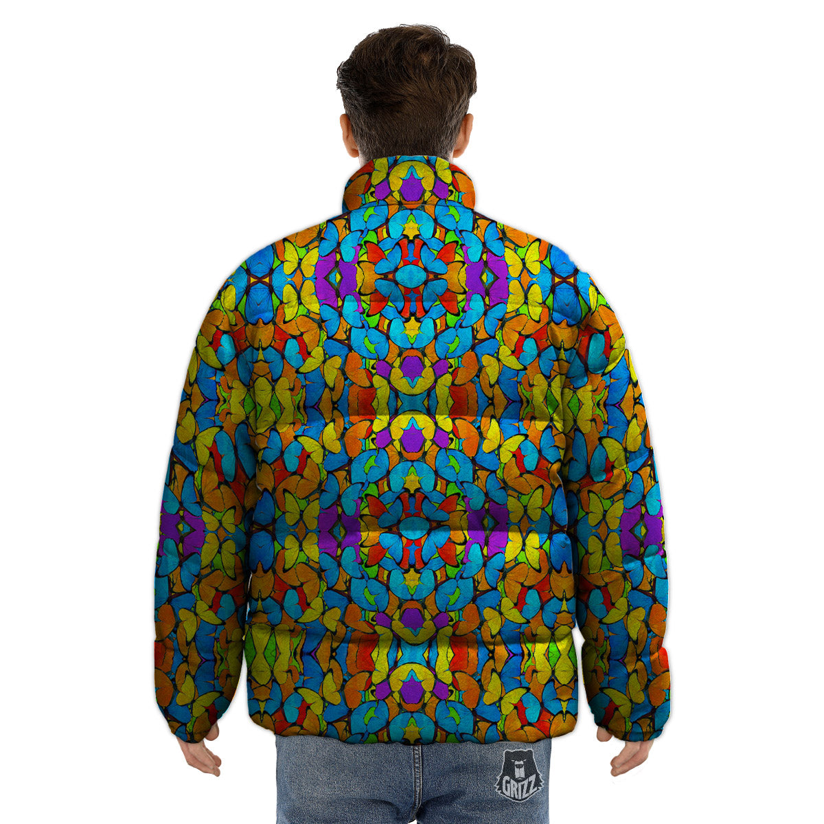 Butterfly Colorful Print Pattern Puffer Jacket-grizzshop
