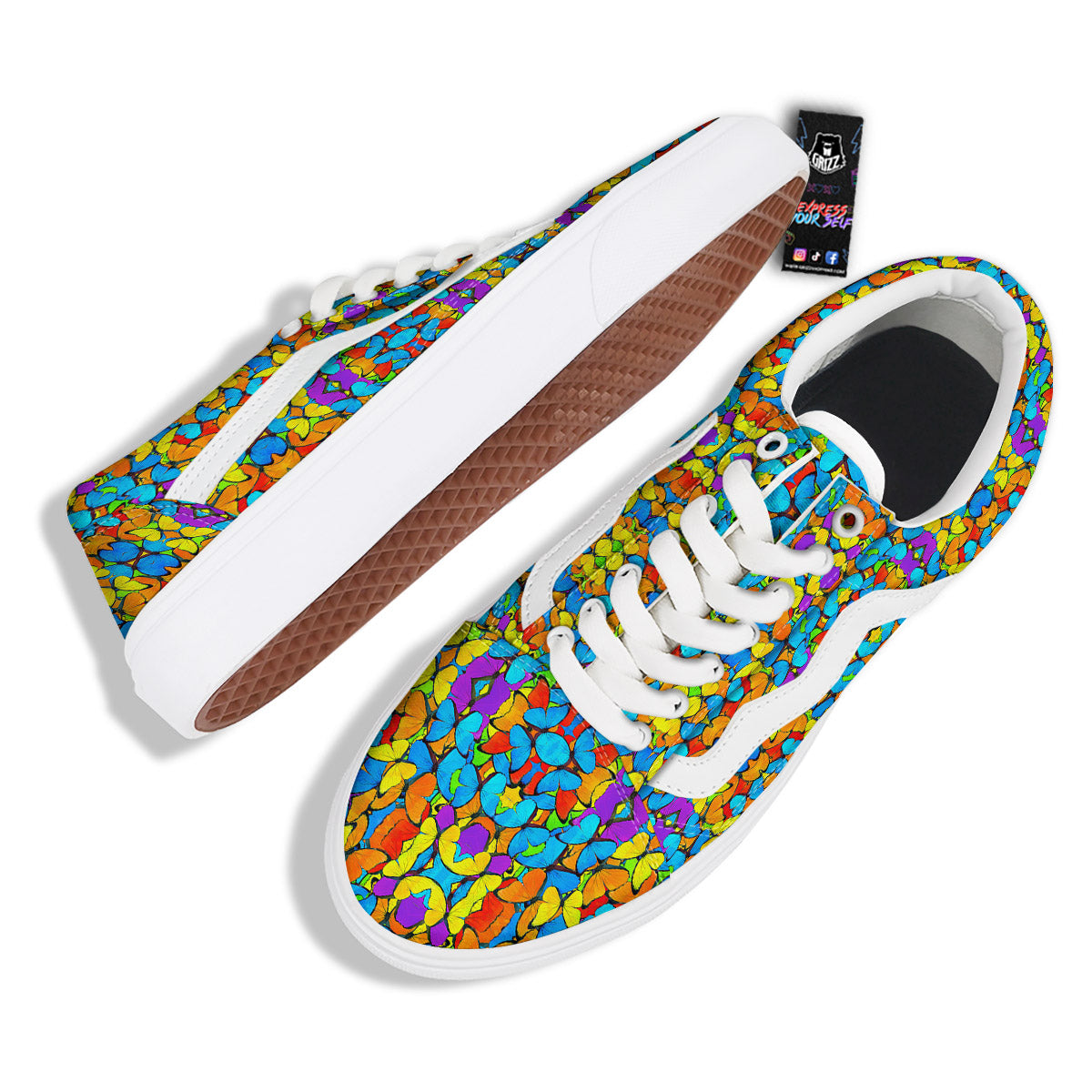 Butterfly Colorful Print Pattern Skate Shoes-grizzshop