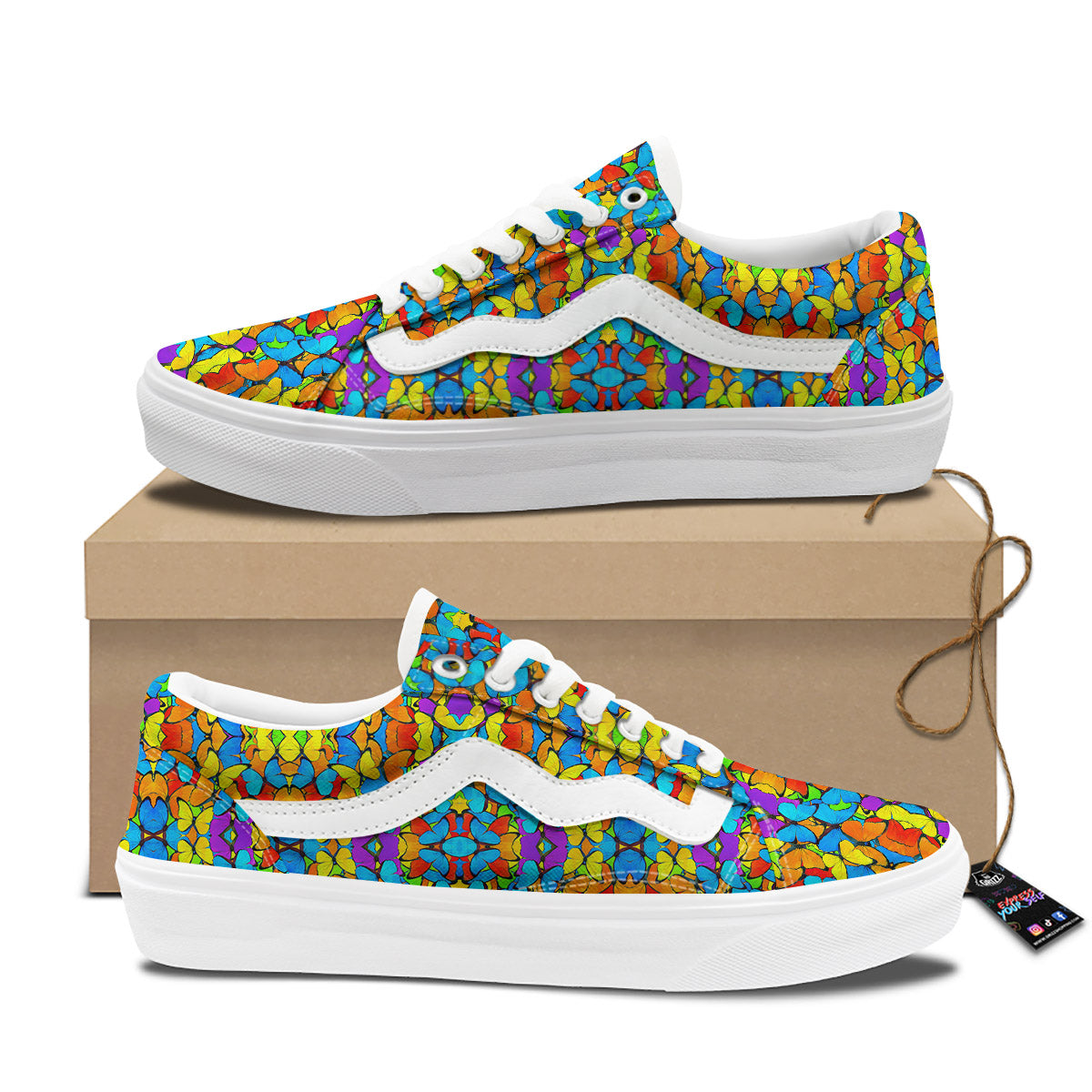 Butterfly Colorful Print Pattern Skate Shoes-grizzshop