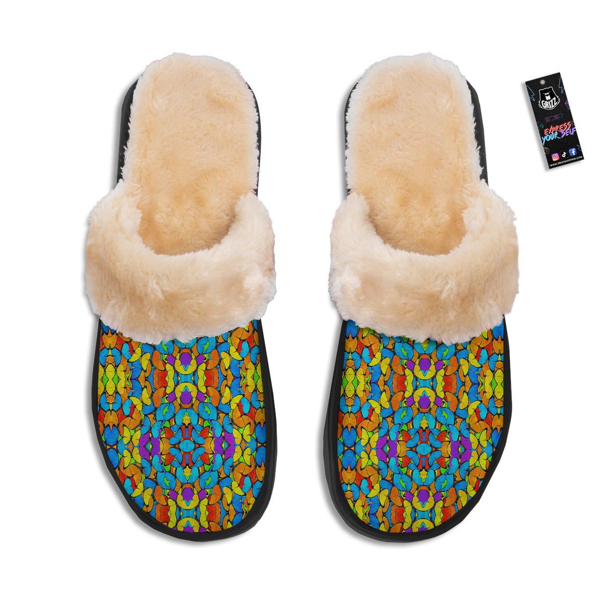 Butterfly Colorful Print Pattern Slippers-grizzshop