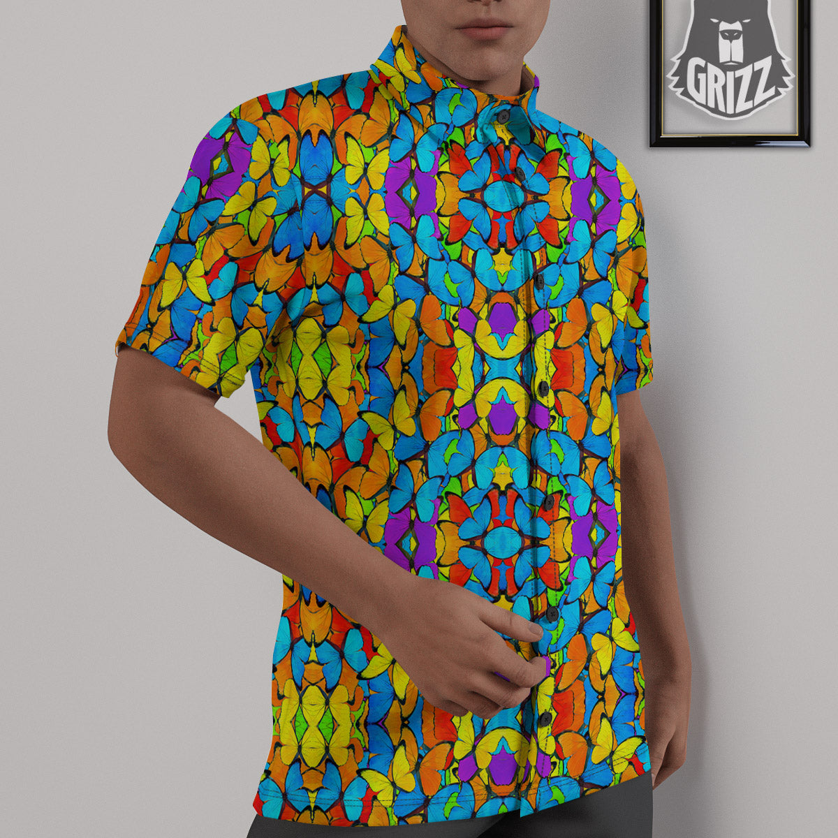 Butterfly Colorful Print Pattern Untucked Shirts-grizzshop