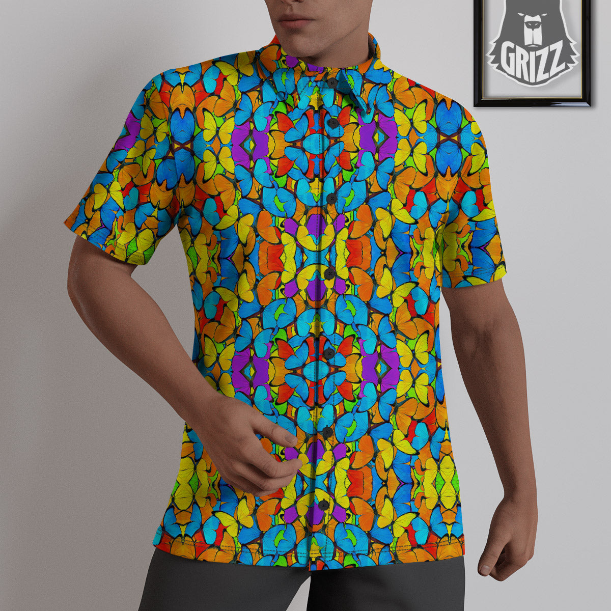 Butterfly Colorful Print Pattern Untucked Shirts-grizzshop