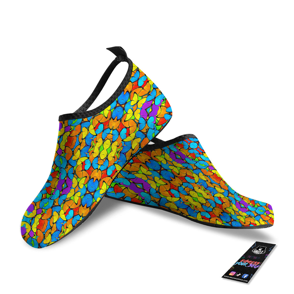 Butterfly Colorful Print Pattern Water Shoes-grizzshop