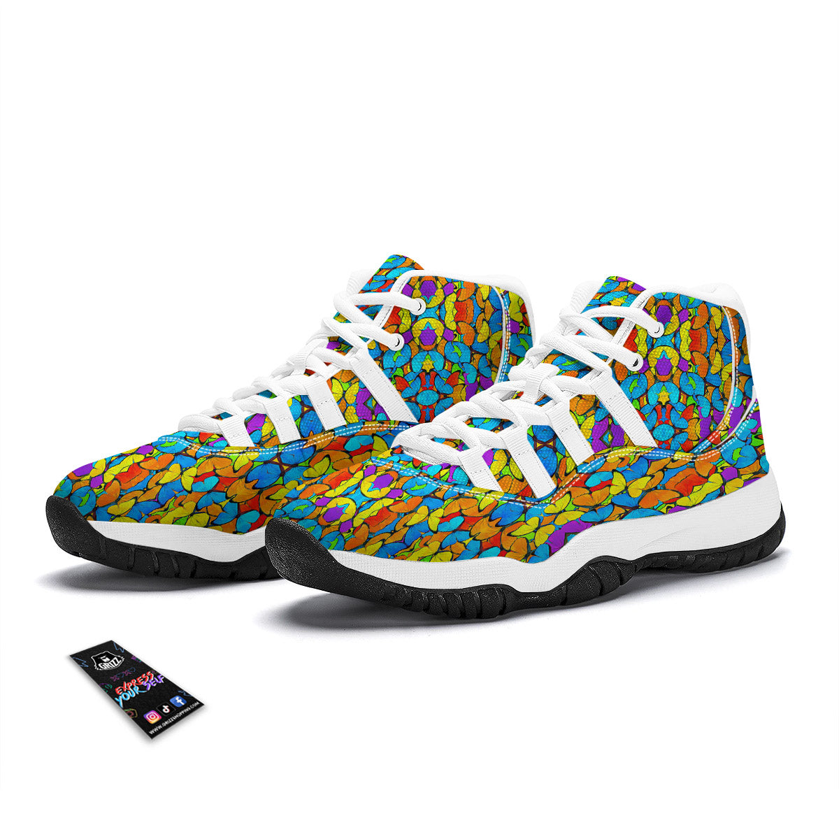 Butterfly Colorful Print Pattern White Bball Shoes-grizzshop
