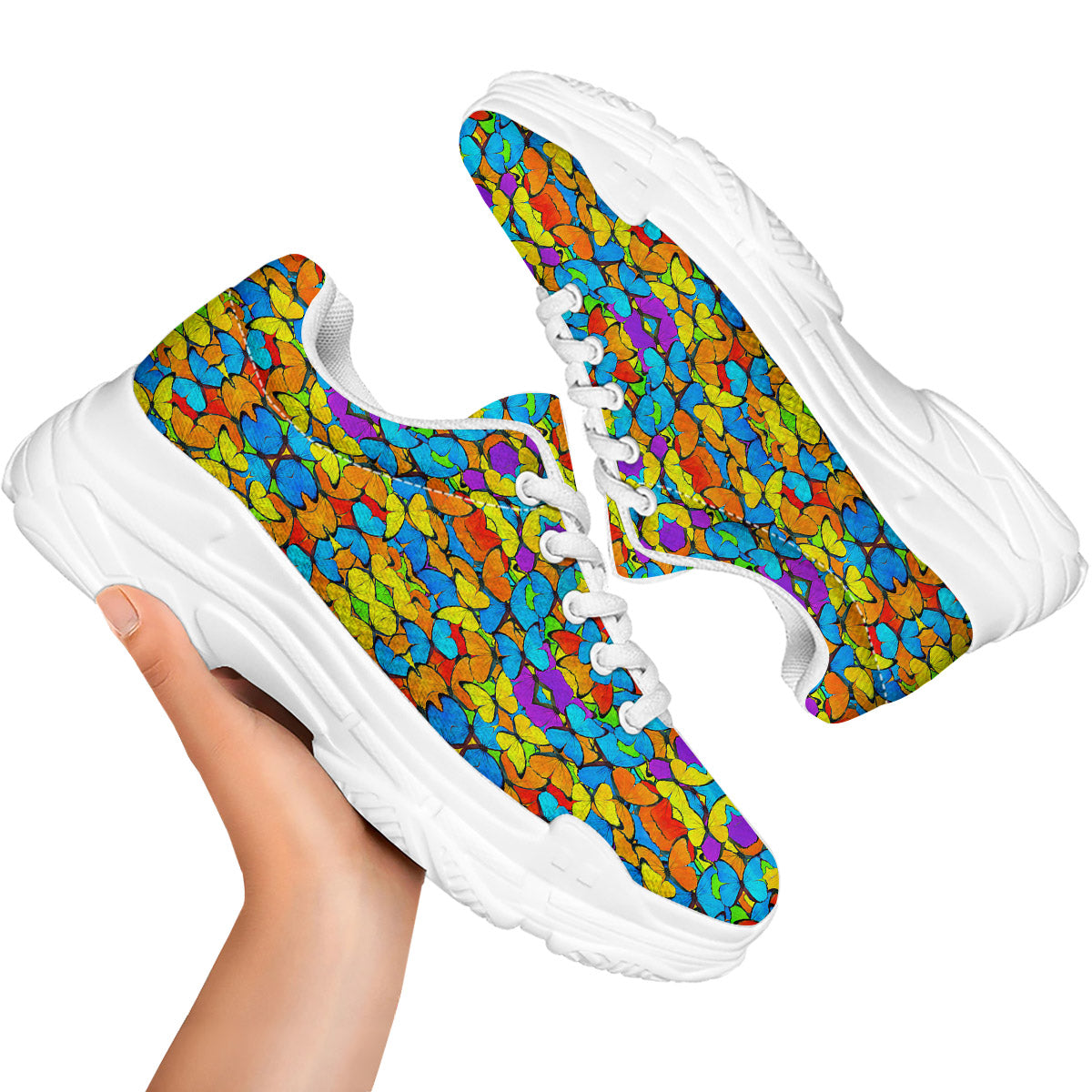 Butterfly Colorful Print Pattern White Chunky Shoes-grizzshop