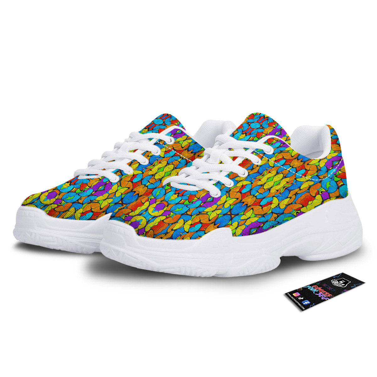 Butterfly Colorful Print Pattern White Chunky Shoes-grizzshop