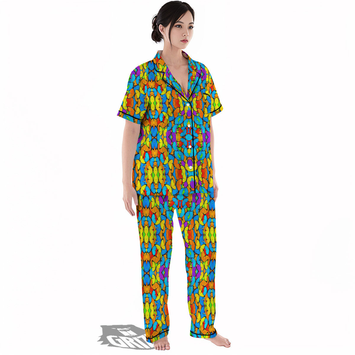 Butterfly Colorful Print Pattern Women's Pajamas Set-grizzshop