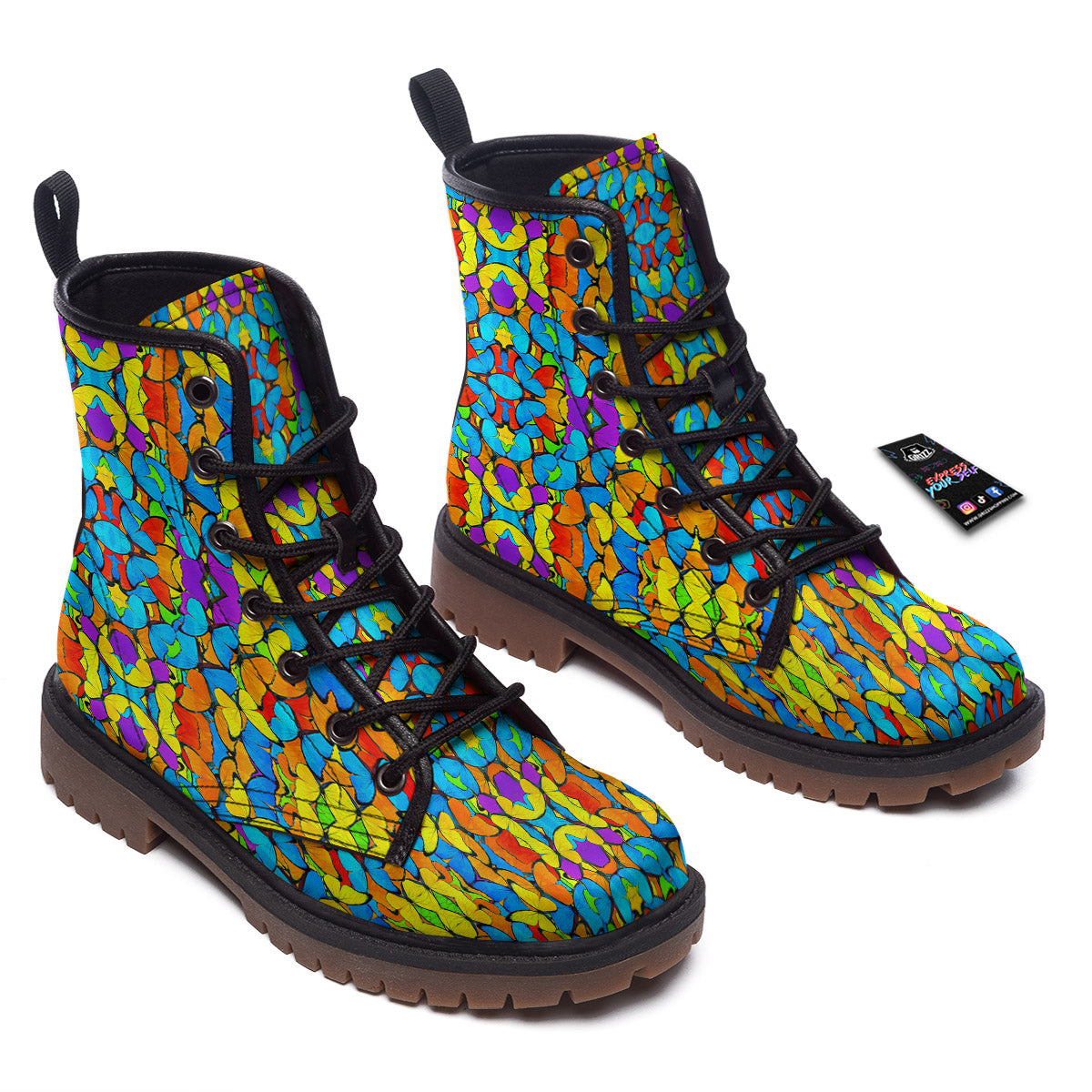 Butterfly Colorful Print Pattern Work Boots-grizzshop