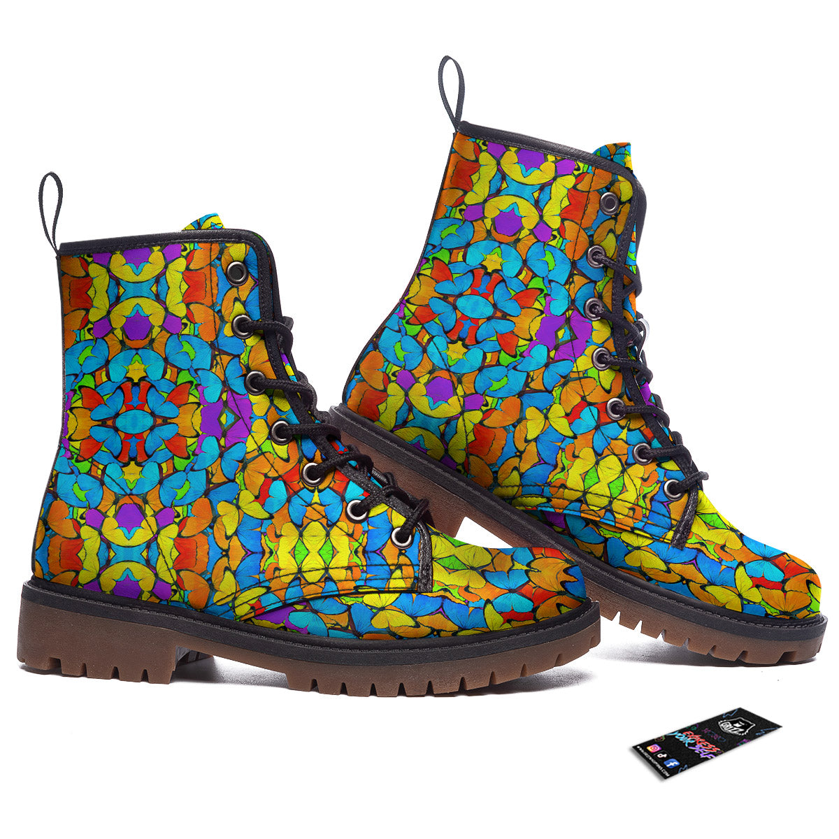 Butterfly Colorful Print Pattern Work Boots-grizzshop