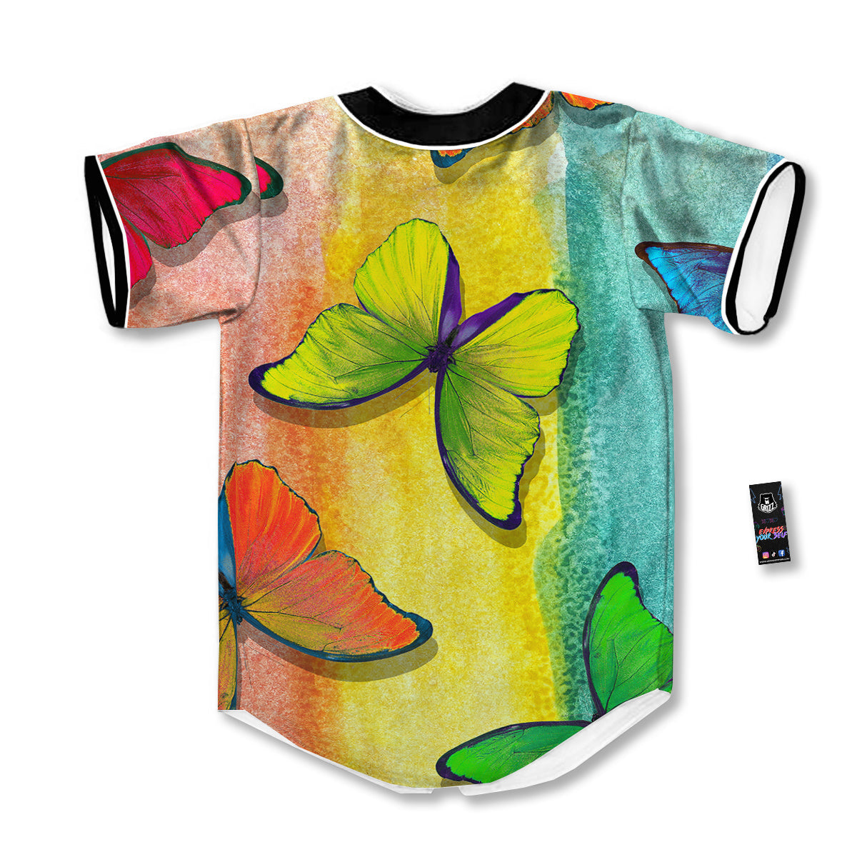 Butterfly Colorful Watercolor Print Baseball Jersey-grizzshop