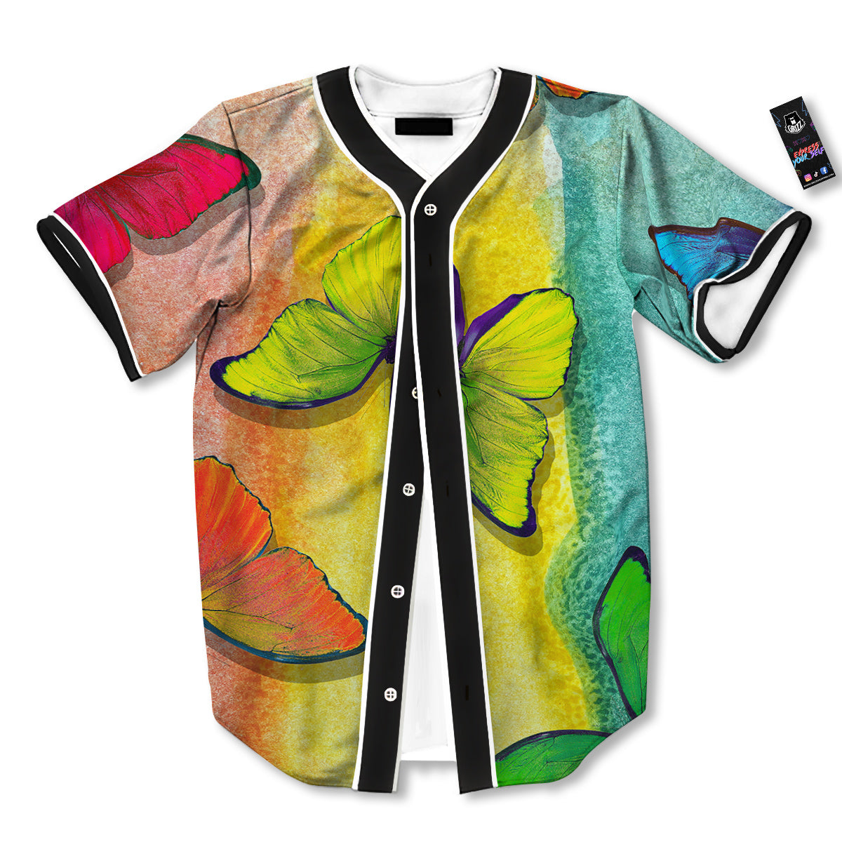 Butterfly Colorful Watercolor Print Baseball Jersey-grizzshop
