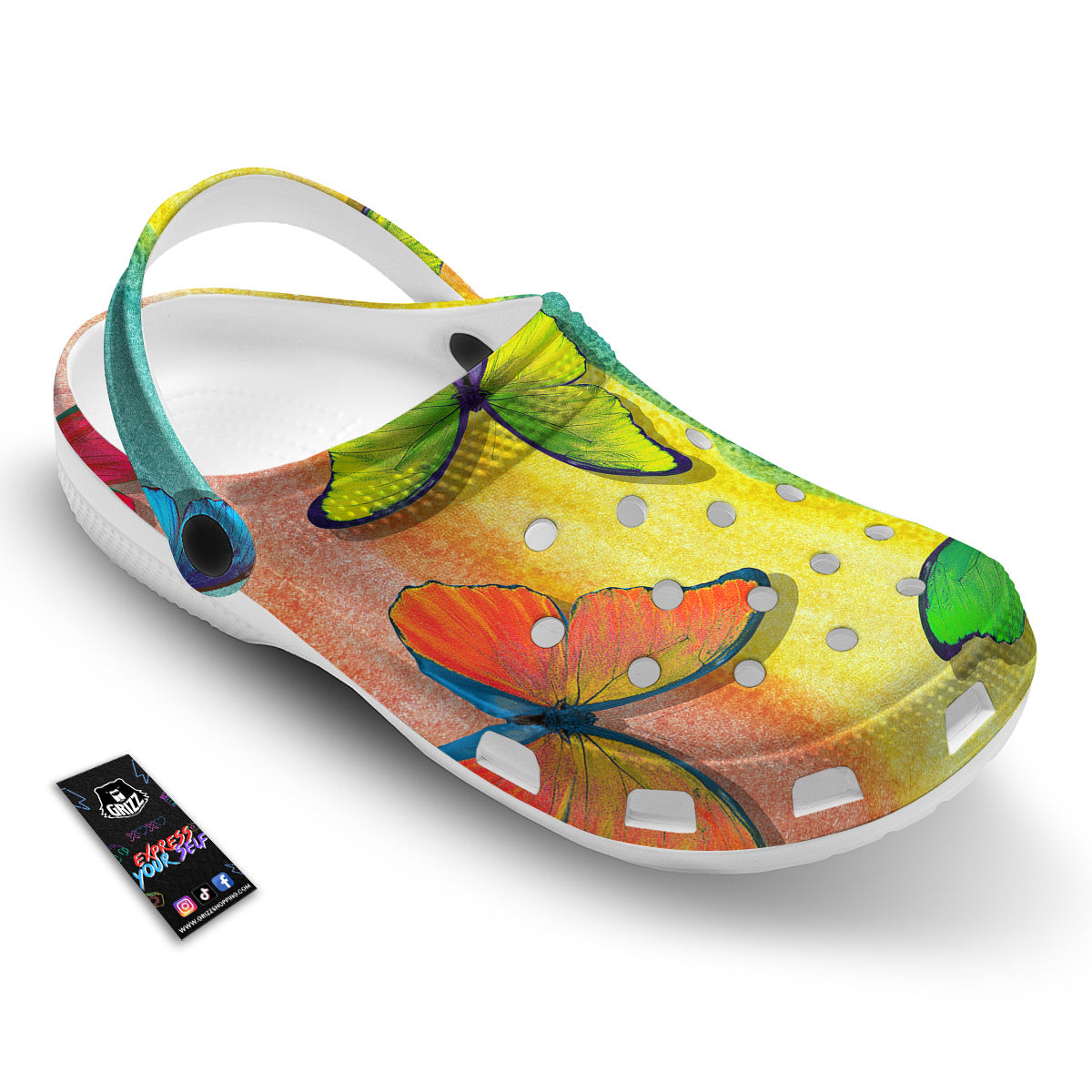 Butterfly Colorful Watercolor Print Clog-grizzshop