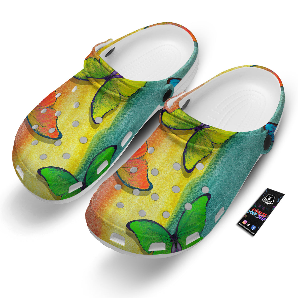 Butterfly Colorful Watercolor Print Clog-grizzshop
