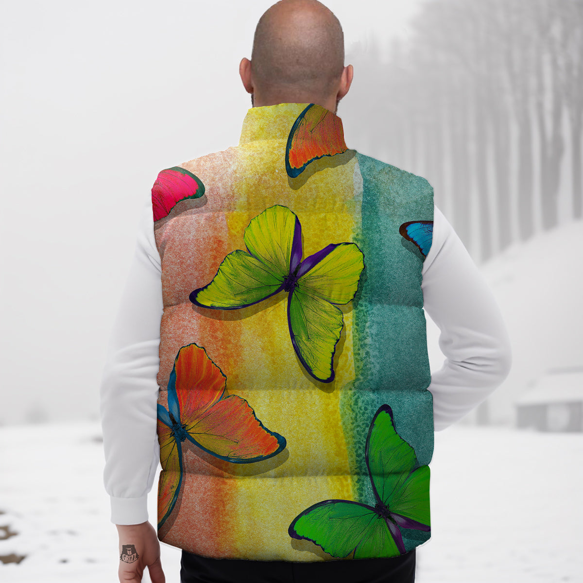 Butterfly Colorful Watercolor Print Down Vest