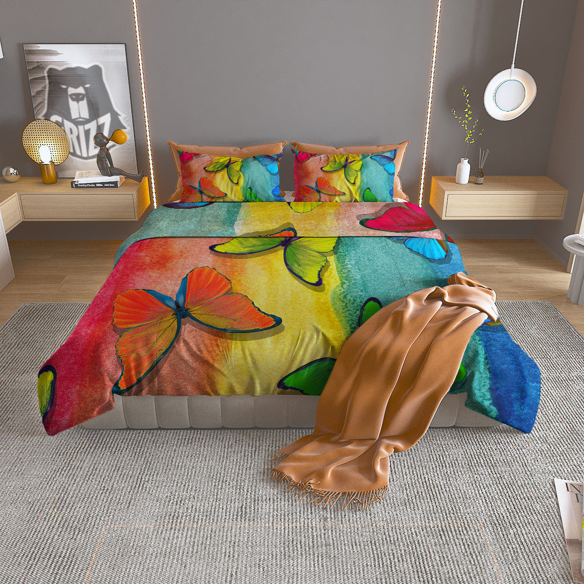 Carp Koi Fish Gold Print Duvet Cover Bedding Set
