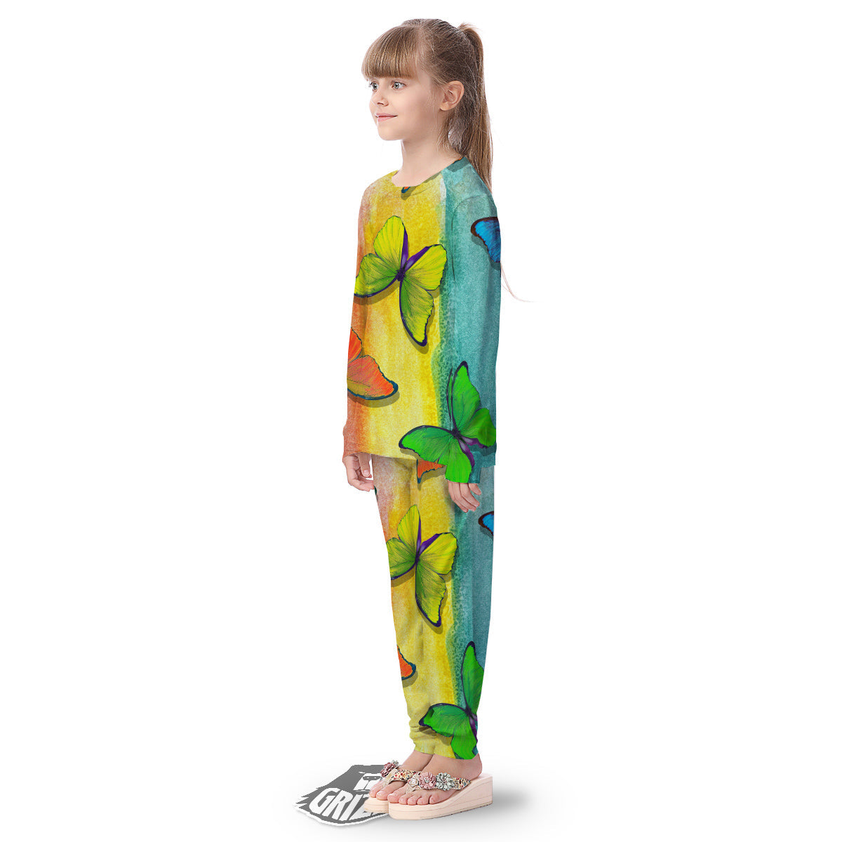 Butterfly Colorful Watercolor Print Kid's Pajamas-grizzshop