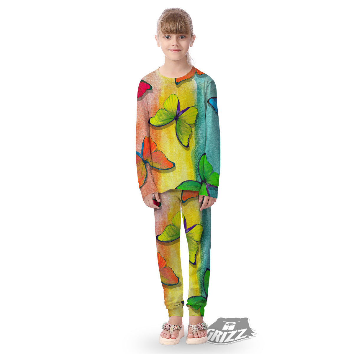 Butterfly Colorful Watercolor Print Kid's Pajamas-grizzshop