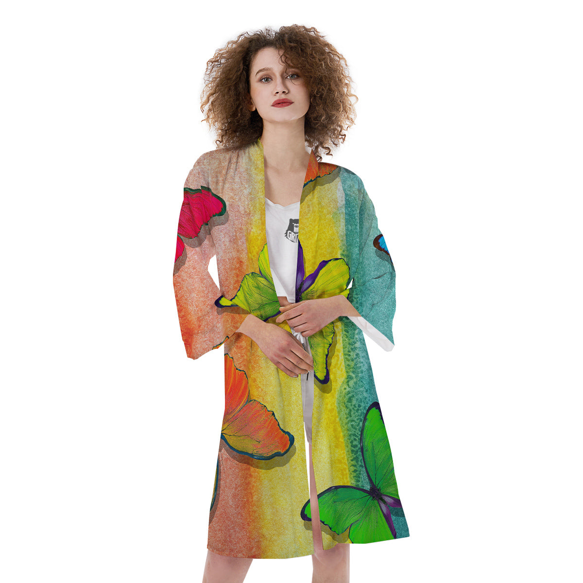 Butterfly Colorful Watercolor Print Kimono-grizzshop