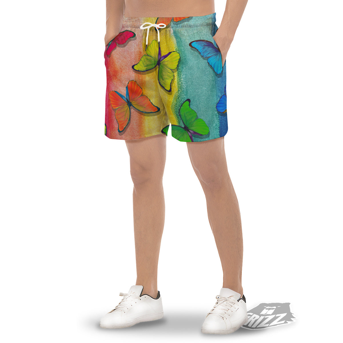 Butterfly Colorful Watercolor Print Men's Gym Shorts-grizzshop