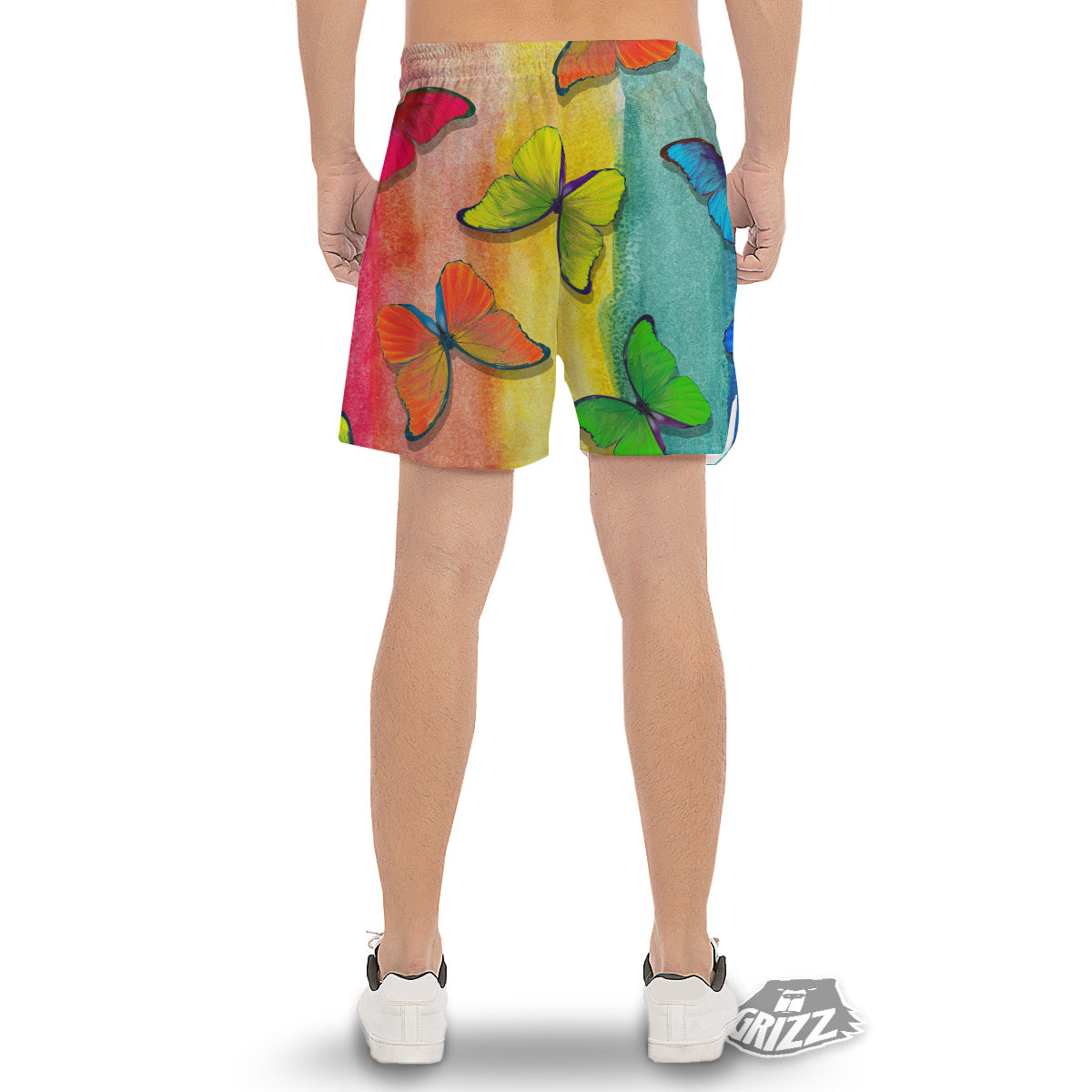 Butterfly Colorful Watercolor Print Men's Gym Shorts-grizzshop