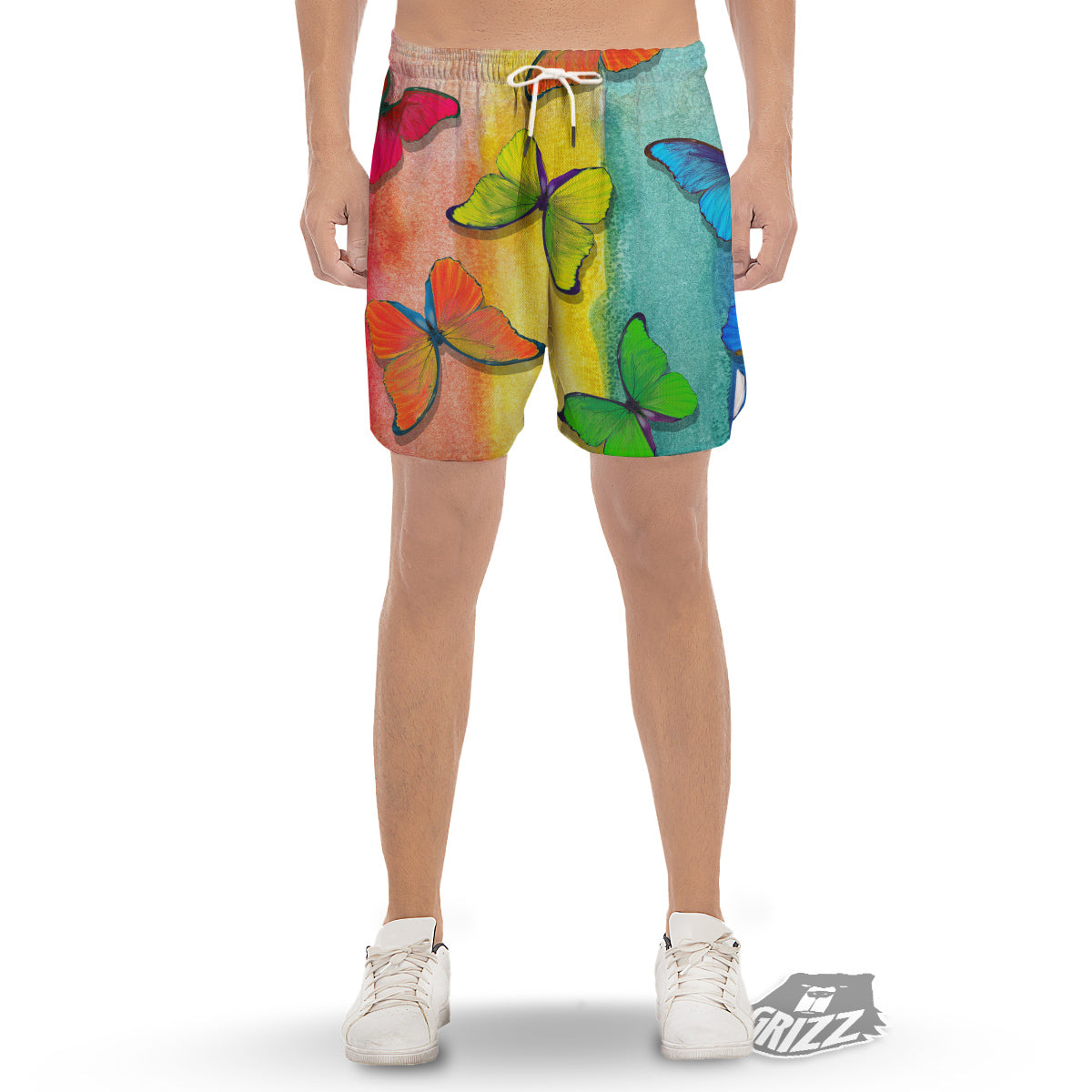 Butterfly Colorful Watercolor Print Men's Gym Shorts-grizzshop