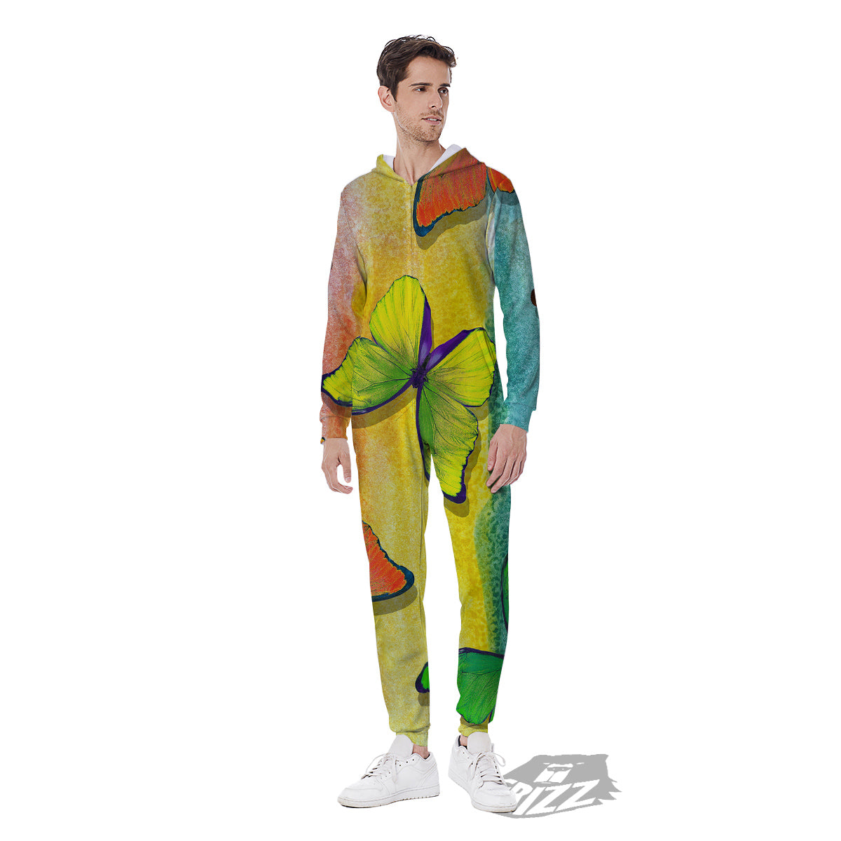 Butterfly Colorful Watercolor Print Men's Jumpsuit-grizzshop