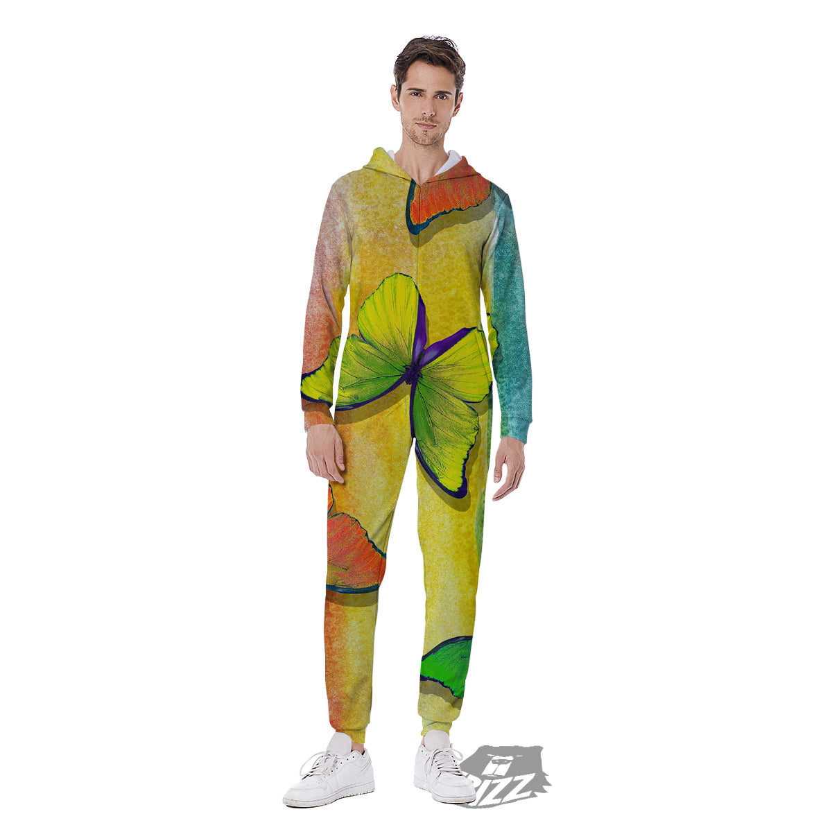 Butterfly Colorful Watercolor Print Men's Jumpsuit-grizzshop