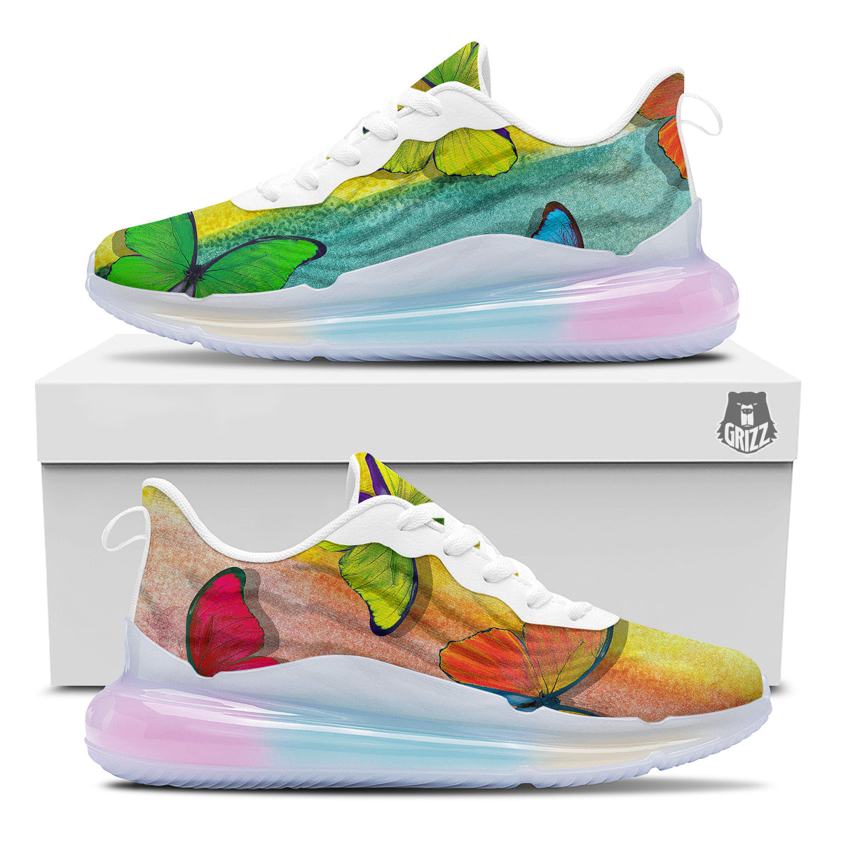 Butterfly Colorful Watercolor Print Running Sneakers-grizzshop
