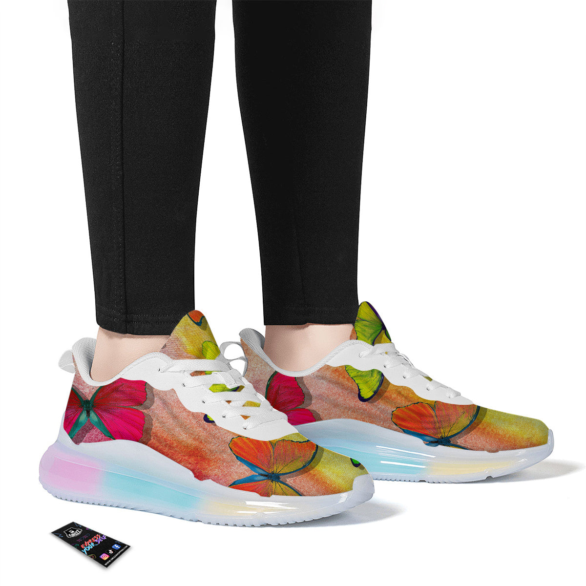 Butterfly Colorful Watercolor Print Running Sneakers-grizzshop