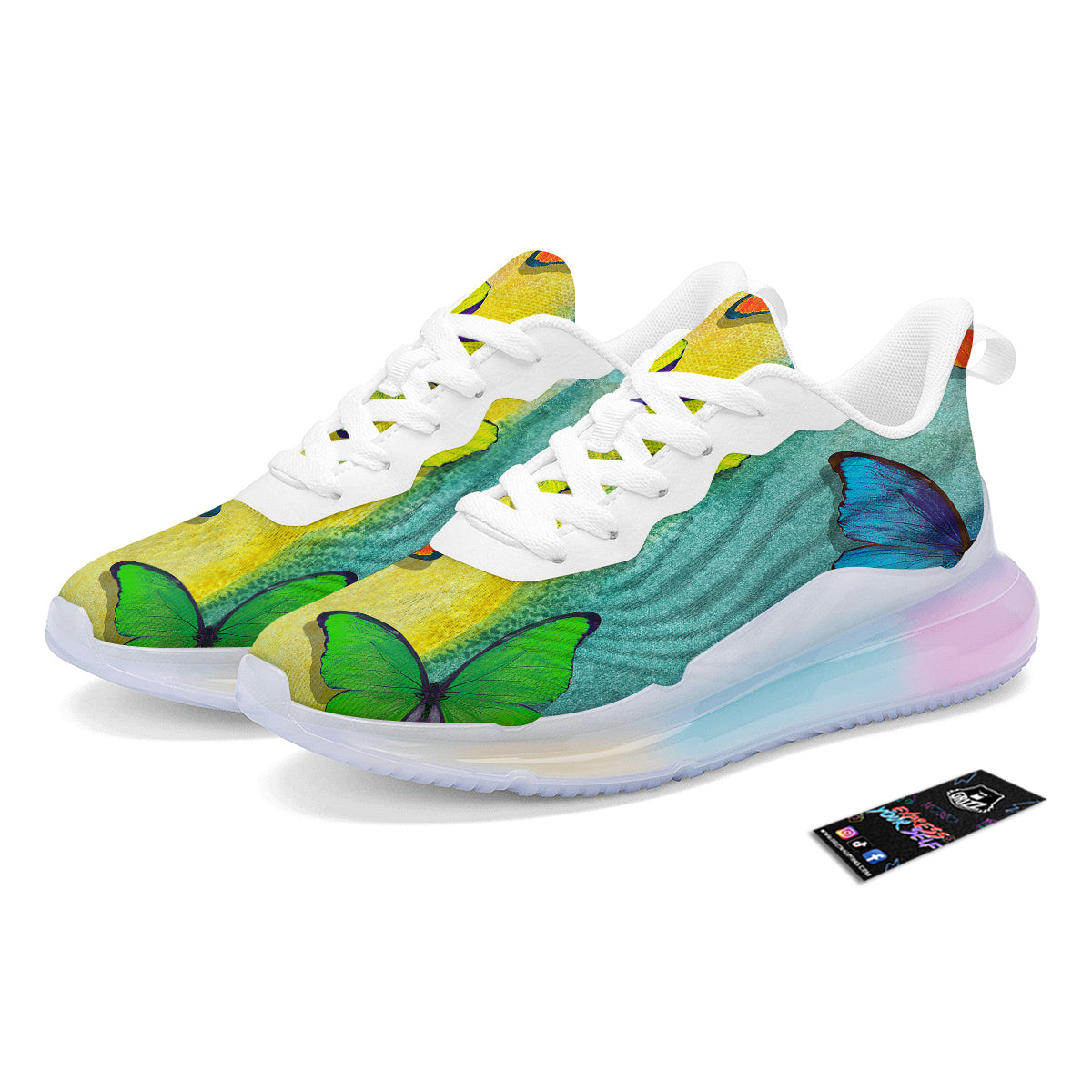 Butterfly Colorful Watercolor Print Running Sneakers-grizzshop