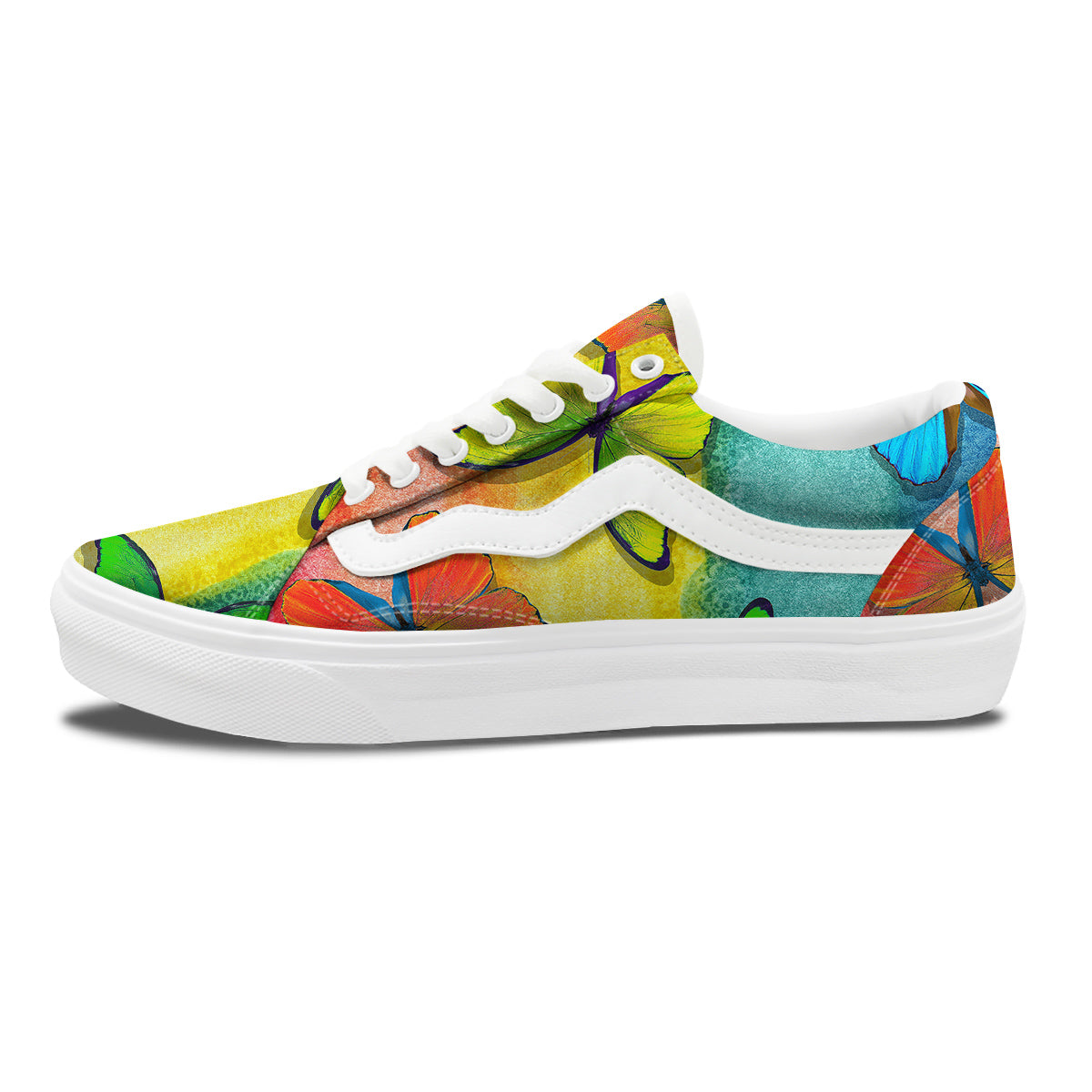 Butterfly Colorful Watercolor Print Skate Shoes-grizzshop